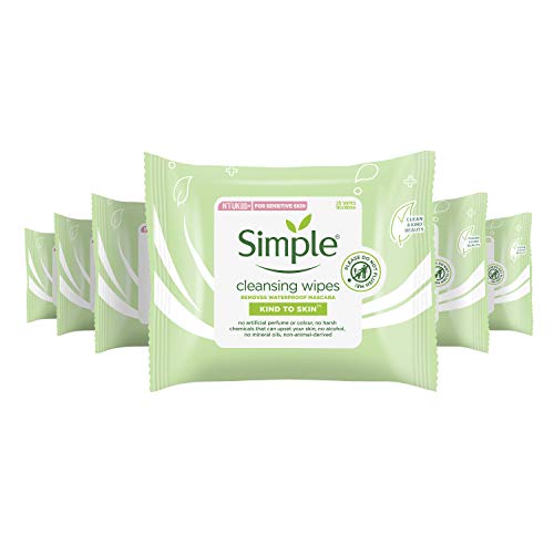 Simple Kind to Skin - Facial Wipes for sensitive skin with Glycerin, Vitamin E,and Vitamin B5 -25 Count (Pack of 6)