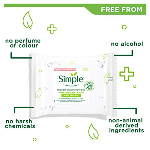 Simple Kind to Skin Micellar Cleansing Wipes 25 Face Wipes (Pack of 6, 150 Wipes total)