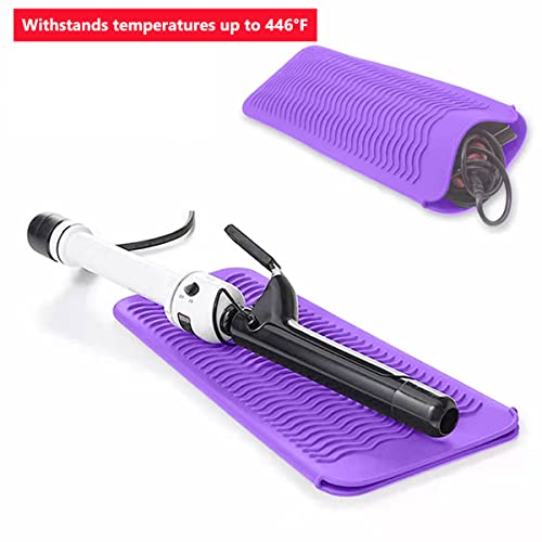 Heat Resistant Silicone Mat Pouch for Hair Straightener Flat Iron Curling Iron Hot Hair Tools for Home and Travel, Purple