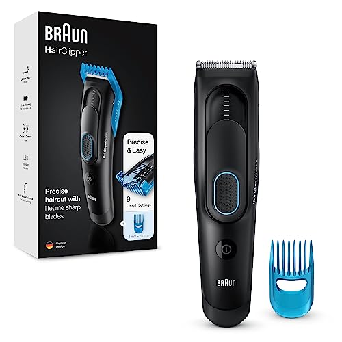 Braun Hair Clipper Series 5, Featuring Lifetime-Sharp Blades, 9 Length Settings, 50-min runtime, Gifts for Men, HC5310, Black