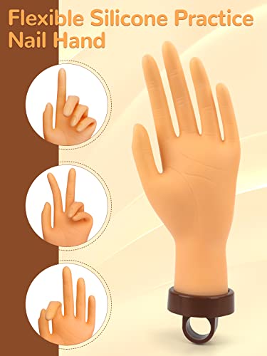 Deciniee Practice Hand for Acrylic Nails, 240 Pcs Nail Tips Flexible Nail Practice Hand, Silicone Nail Hand Practice Model, Fake Hand with Stand