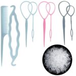 8 Pcs Topsy Tail Hair Tool With 1000 Pcs Elastic Hair Ties Hair Elastics Small Rubber Band with Topsy Tail Tool for Kids Girls Hair Braiding Hair