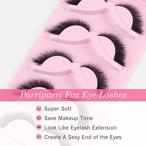 Parriparri False Eyelashes Fluffy Fox Eye Lashes L Curl Sexy Cat Eye Eyelashes Soft Winged Angel Fake Lashes Wispy Lightweight Faux Mink Lashes (