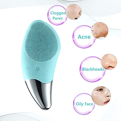 SONGQEE Sonic Facial Cleansing Brush Electric, Waterproof Silicone Face Massager Brush Rechargeable Face Scrubber, Mini Skin Cleanser Exfoliator