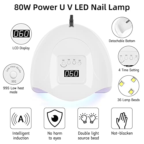 Gel Nail Polish Starter Kit with UV Light 80W LED Nail Lamp, Phoenixy 12 Colors Soak Off Gel Nail Polish Set Base and Glossy Top Coat Manicure To