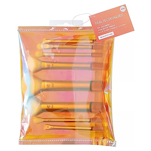 Real Techniques The Wanderer Make up brush kit, Premium and Professional 8 Midi-size Brush Set with Bag, Soft Bristles, For Foundations, Powders,