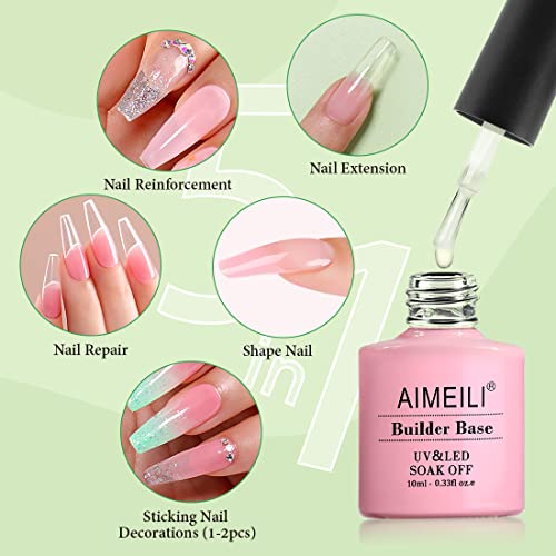 AIMEILI Gel Nail Polish Set, No Wipe Top Coat & Base Coat, Matte Top Coat, 5 in 1 Builder Base Gel Soak Off UV LED Gel Nail Polish Basic Set