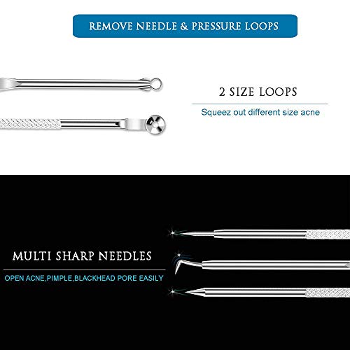 Blackhead Remover Kit, Extractor Removal Set Professional Stainless Steel Pimple Popper Tool Treatment for Whitehead Blemish Acne Comedone Pimple