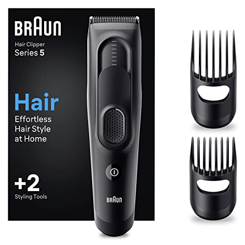 Braun Hair Clipper Series 5, Featuring Lifetime-Sharp Blades, 9 Length Settings, 50-min runtime, Gifts for Men, HC5310, Black