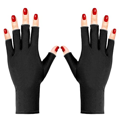 Pimoys Manicure Gloves, Gloves for Nail Lamp Light UV Protection Gloves Fingerless Gloves for Gel Nail Lamp Black