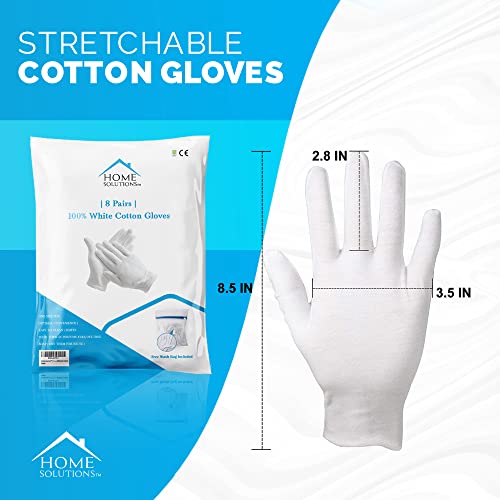 Home Solutions™ White Cotton Gloves for Eczema | 8 Pairs | Free Wash Bag | Hand Moisturising Gloves, White Cotton Gloves for Dry Hands, Eczema Gl