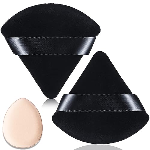 Powder Puff Face Triangle for Loose Powder Body Eyes Cosmetic Foundation (2 Triangle, 1 Mini)