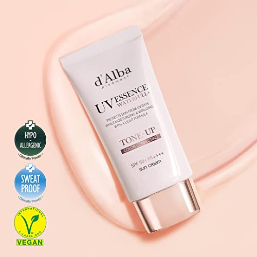 d'alba Piedmont| Italian White Truffle Waterfull Tone-up Sun lotion, Vegan hybrid UV filters tinted sun lotion, glow and brightening sun lotion,