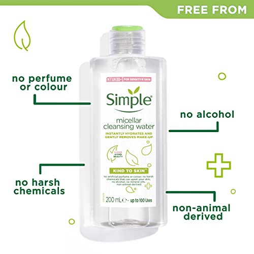 Simple Kind to Skin Cleansing Water Micellar pack of 6 leaves skin hydrated and free of residue facial cleanser and make-up remover 200 ml