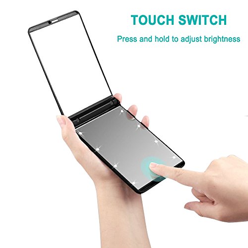 Rantizon Portable Makeup Mirror Dimmable 8 LEDs Lighted Mirror 1X & 2X Magnification Cosmetic Illuminated Handbag Mirror FoldablePocket Mirror Co