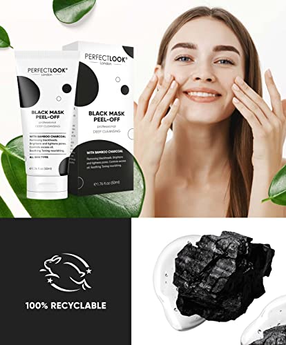Perfect Look London Peel Off Face Masks, Intensive Purifier, Bamboo Charcoal Fighting Formula for Blackhead Removal and Deep Skin Clean, Carbon A