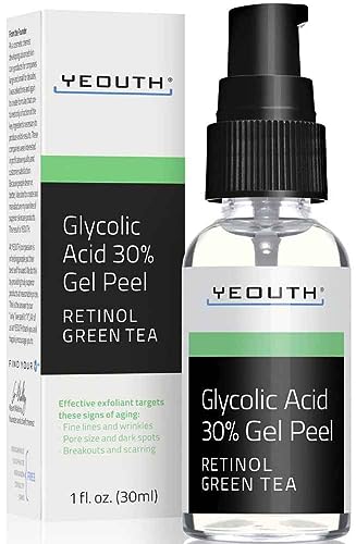 Glycolic Acid Peel Gel for Face, 30% Gel Professional, Gentle Skin Exfoliator with Retinol & Green Tea, Chemical Peels for Face, Wrinkles, Dark S