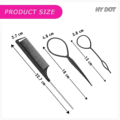 Hair Braiding Tool Rat Tail Comb French Braid Loop Tool - Hair Pull Through Tool Metal Pin Tail Comb - Parting Comb hair looping Tool Elastic Hai