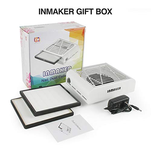 INMAKER Nail Dust Collector with 2 Reusable Filters, 60W Power Manicure for Dust Collector Nail Salon, Professional Vacuum Nail Dust Extractor fo