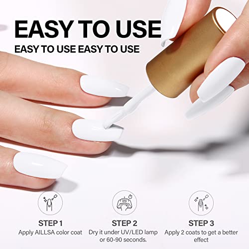 AILLSA White Gel Nail Polish, 15ml Soak Off U V Gel Polish, Color Gel Nail Varnish Long Lasting, Nail Art Manicure Set DIY at Home 1Pcs
