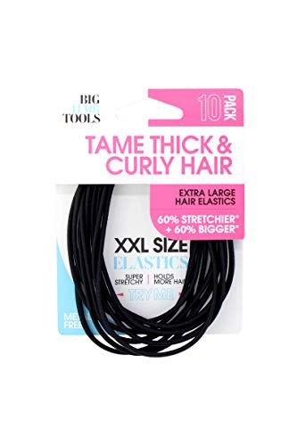 Big Hair Tools XXL Size Hair Elastics Flat - Black - 10 Pack