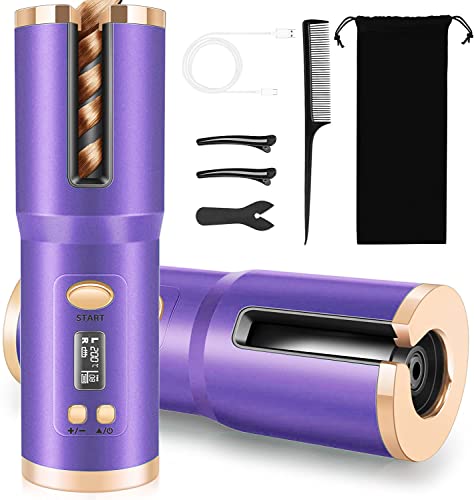 Lanboo Hair Curler, Cordless Hair Curlers for Long Hair, Wireless Automatic Curling Iron Restriction with Built-in 5000mAh Rechargeable Battery,