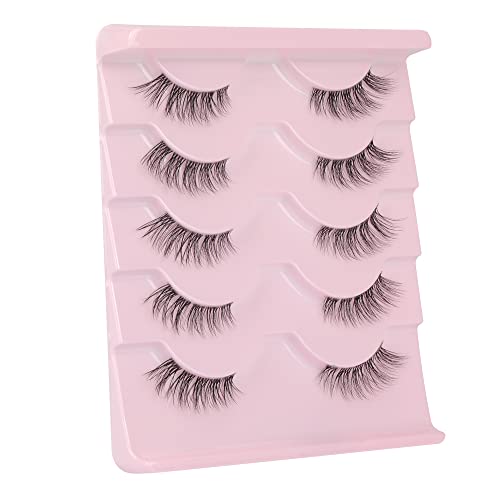 Ruairie False Eyelashes Natural Half Lashes With Clear Band 5 Pairs 3/4 False Lashes Fluffy Wispy Fake Eyelashes Strip
