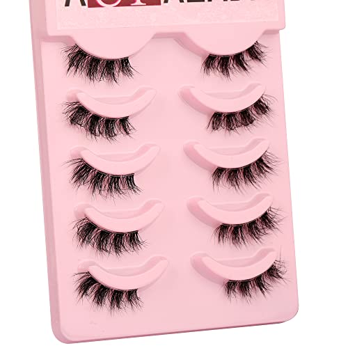 False Eyelashes Natural Half Lashes Short Wispy Clear Band 1/2 Lashes Pack Cat Eye 3D Faux Mink 3/4 Eye Lashes Multipack By AUPALADA, Lash Cluste