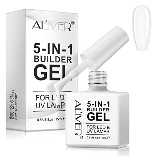 Builder Gel for Nail 15ml, Pink 5 in 1 Builder Base Strengthening Gel, Gel Nail Polish Base Coat, For Nail Extensions, Repair, Reinforcement, Sti