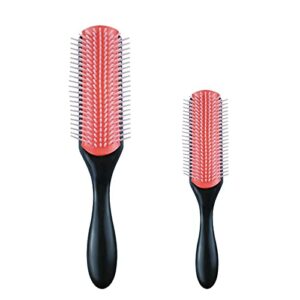 2 PCS Hair Brushes for Curly Hair, VEGCOO 9-Row Cushion Brush Nylon Bristle with Anti-Static Rubber Pad, Styling Hairbrush Tools for Blow Drying