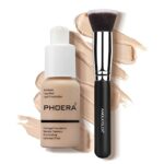 PHOERA 30ml Foundation Liquid, Foundation Full Coverage 24HR Matte Oil Control Concealer Liquid Foundation With foundation Brush,Soft Matte Full