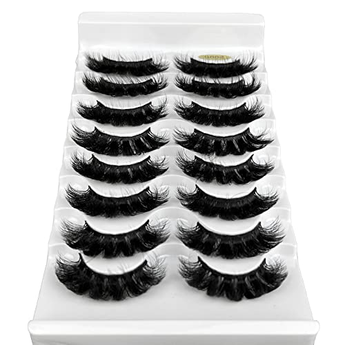 KOKAY False Eyelashes Russian Strip Lashes Faux Mink Lashes 8 Pairs DD Curl, Reusable Fluffy 3D Fake Eyelashes Thick Soft Waterproof for Gift (K0
