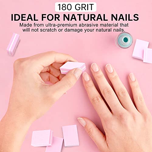 SALVMARY 50 Pcs Mini Nail Buffer 100/180 Grit Double Side Sponge Sanding Nail File Buffer Blocks Professional Nail Care Tools(Pink)