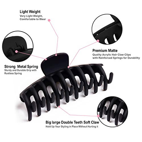 CLIPXY Premium Claw Clips – Set of 10 Pcs Hair Claw Clip with Hair Bands – Sturdy and Durable Hair Clips Women – 3.6 Inch Matte Coated Hair Claw