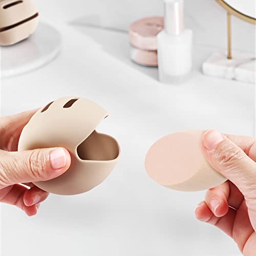 Qetlavee 2pcs Travel Makeup Brush Holder,Portable Makeup Brush Case for Travel,1pcs Makeup Brush Organizer+1pcs Makeup Sponge Holder,Silicone Fou
