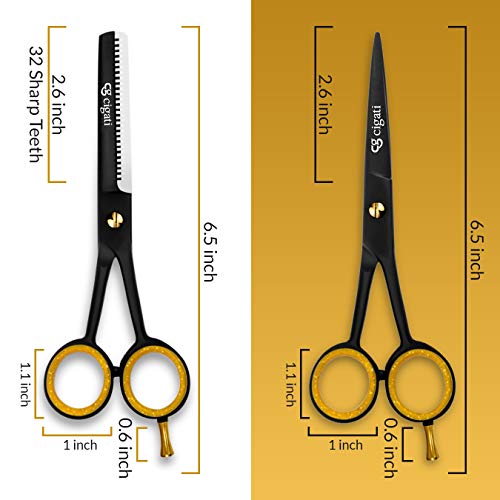 Cigati Hairdressing Scissors | 6.5 Inch Hair Scissors Thinning Scissors Set | Stainless Steel Razor Edge Blades | Barber Hair Cutting Professiona