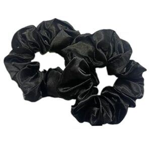 2 PCS Hair Scrunchies, Black Color Satin Silk Stretchy Solid Color Hairbands for Thick hair Curly Hair Thin Hair Sleeping Traceless Frizz Prevent