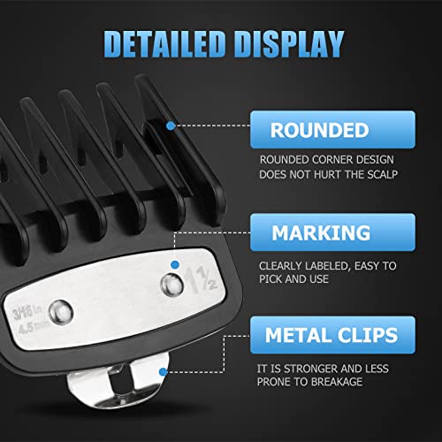 Clipper Guards for Wahl 10 Pcs, Ancable Cordless Clipper Cutting Guards for Wahl 0.5, 1, 1.5, 2, 3, 4, 5, 6, 7, 8 with Metal Clip from 1/16 Inch