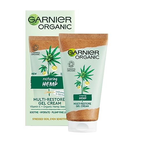 Garnier Organic Hemp Multi-Restore Gel Cream 50 ml, Soothing & Hydrating Moisturiser for Stressed & Sensitive Skin, Enriched with Vitamin E & Org
