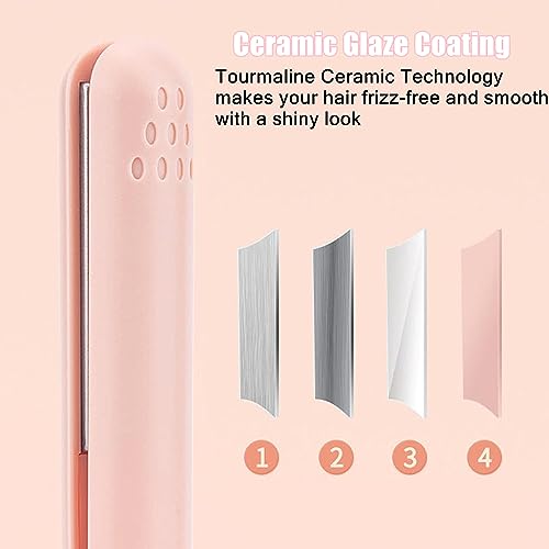 Mini Dual-Purpose Curling Iron,2 in 1 Hair Straightener and Curler,USB Rechargeable Hair Curler Iron,Ceramic Mini Hair Curling Iron for Short Lon