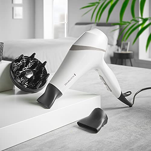 Remington Hydraluxe Hair Dryer with Moisture Lock Conditioners - Includes Diffusor and Slim Styling, Wide Drying Concentrators - AC8901, White