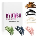 Byutish Hair Claw Clips for Thick Hair - 6 Pcs Hair Clips Women Anti-Slip, ABS Plastic, Strong Grip Hair Claw for Straight, Curly & Wavy Hair Vol