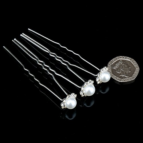 H&S 40 Wedding Pearl Hair Pins Bridal Flower Crystal Hair Pins Clips for Women
