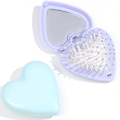 Hair Brush, Detangling Hairbrush With Mirror Travel Mini Small Paddle Brush Folding Hair Comb For Thick Curly Thin Long Short Wet Dry Hair Mens W
