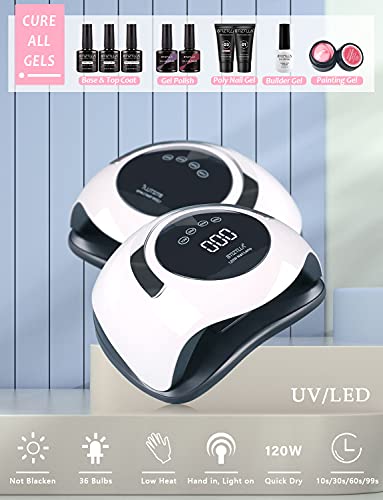 Btiztlla Gel Nail Polish Kit with 120W LED Light, 12 Colors White Nude Glitter Gel Nail Polish Set, UV LED Nail Lamp, No Wipe Base Top Coat, Mani