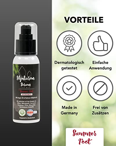 Summer Foot Hyaluronic Serum for Men - Skin Care Dermatologically Tested - Face Serum with Argan Oil and Retinol - Vegan Anti-Ageing Care 100 ml