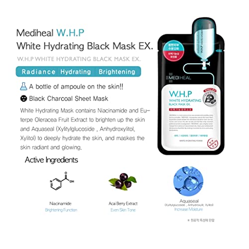 Mediheal Sheet Mask Bundle N.M.F Aquaring Ampoule + Collagen Impact + Teatree Care + E.G.T Timetox Ampoule EX + W.H.P White Hydrating Black EX, 2