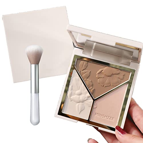 Blushers for Cheeks Make Up, Highlighter Palette 3-tone Blusher for Warm Glowing, Highlighter Makeup Contour Palette With Mirror & Brush, For Hig