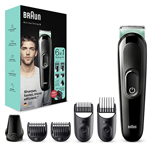 Braun 6-in-1 All-In-One Series 3, Male Grooming Kit With Beard Trimmer, Hair Clippers & Precision Trimmer, 5 Attachments, Gifts For Men, UK 2 Pin