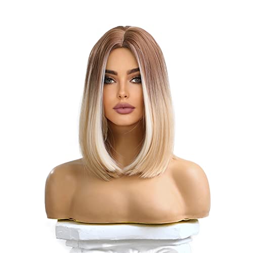 Esmee Short Wave Pink Bob Wigs With Bangs Shoulder Length Wig Curly Wavy Synthetic Cosplay Wigs for Women-12 Inches